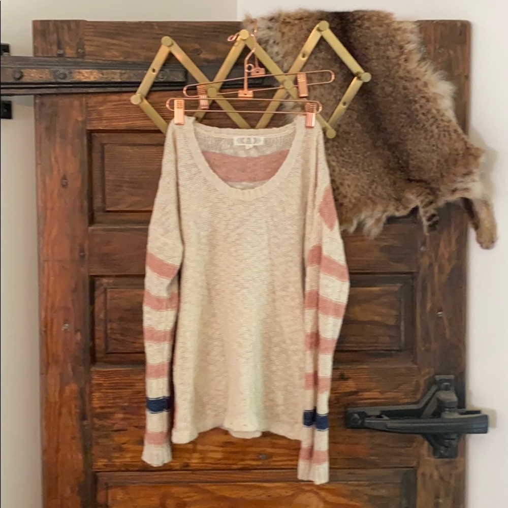 Pink and navy striped sweater